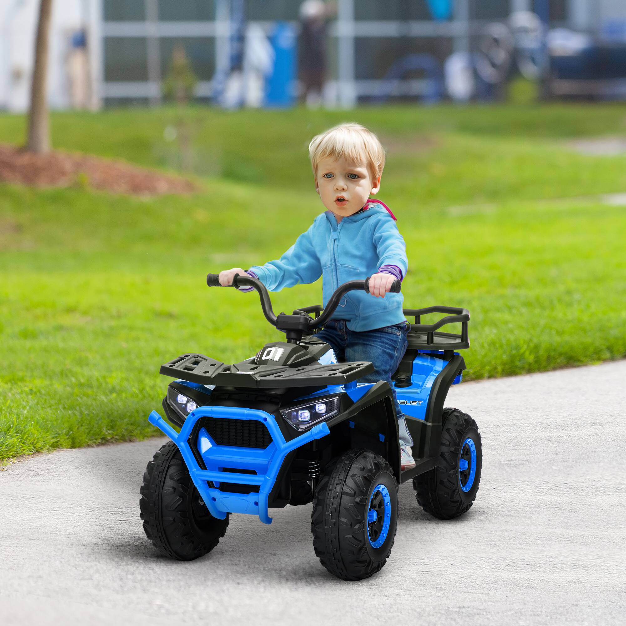 Angle. Qaba - 12V Kids ATV, 4 Wheeler Quad, 3.7Mph Battery Powered w/4 Suspension Wheels, Storage Basket, LED Lights, Music USB.