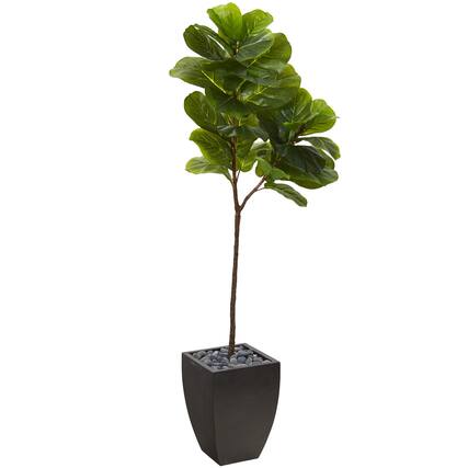 Front. BreeBe - 5.5' Fiddle Leaf Tree in Black Planter (Real Touch) - Green.