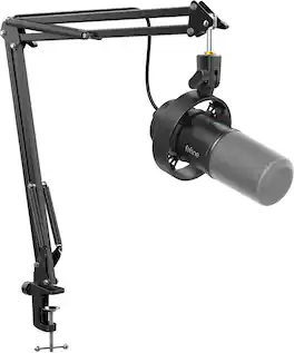 FIFINE - Dynamic Podcast Microphone Set with Boom Arm, Mute, Headphone Jack, XLR/USB Studio Mic for Streaming & Recording - Black
