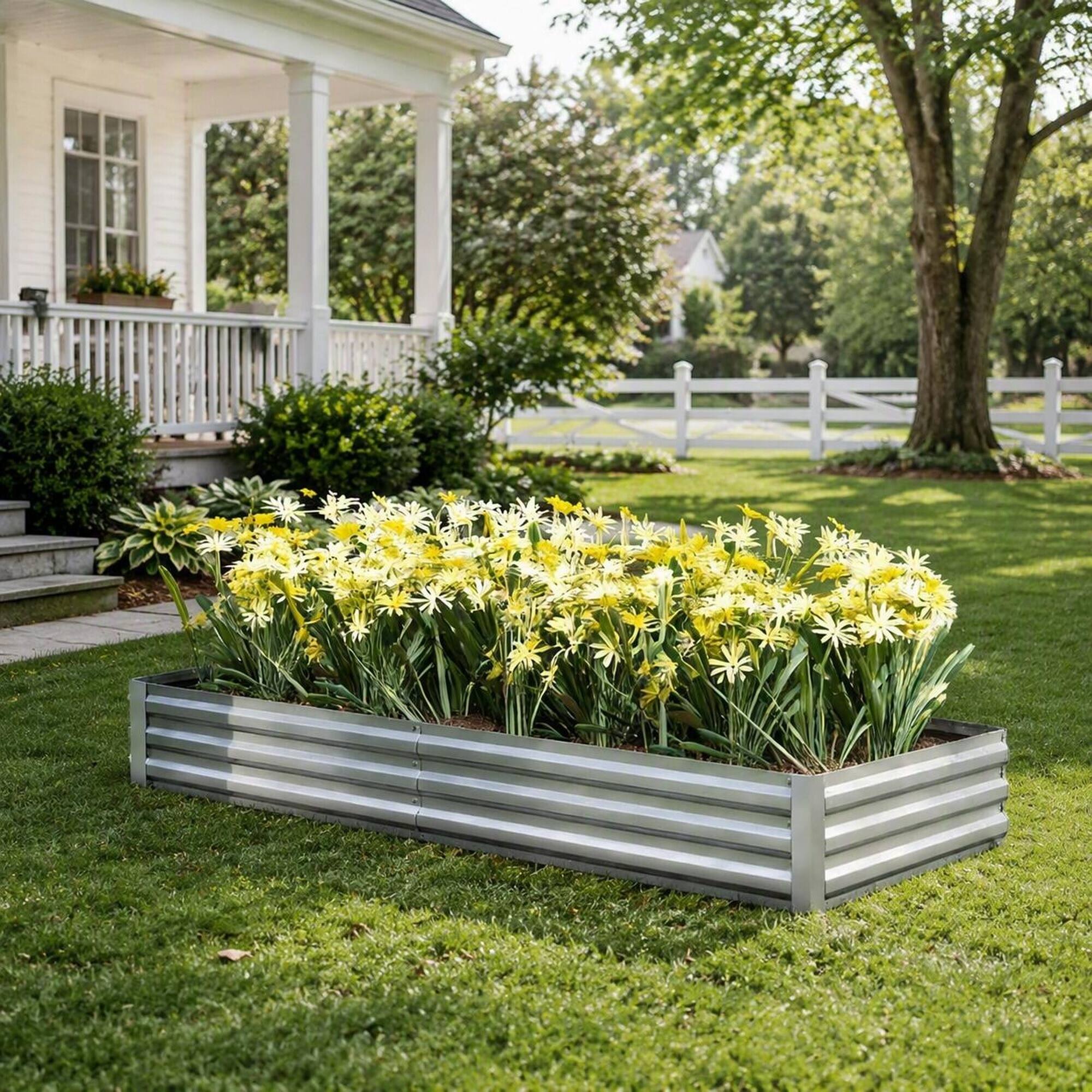 Alt View 1. RYHNUYNE - Galvanized Steel Raised Garden Bed 95x35.75x11.75 Inch Open Bottom Metal Planter Box for Vegetables Flowers Silver - Silver.