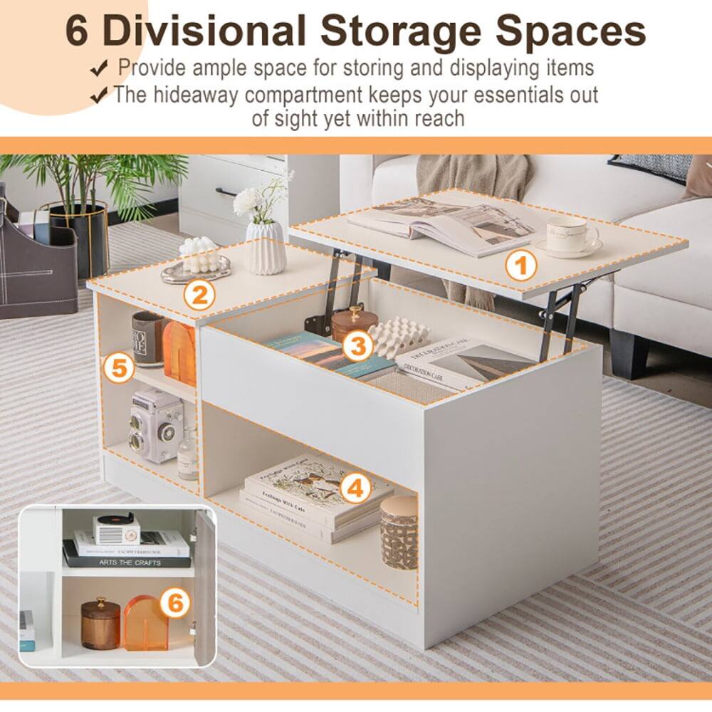 6 Divisional Storage Spaces  
- Provide ample space for storing and displaying items  
- The hideaway compartment keeps your essentials out of sight yet within reach  

1  
2  
3  
4  
5  
6  

ARTS THE CRAFTS