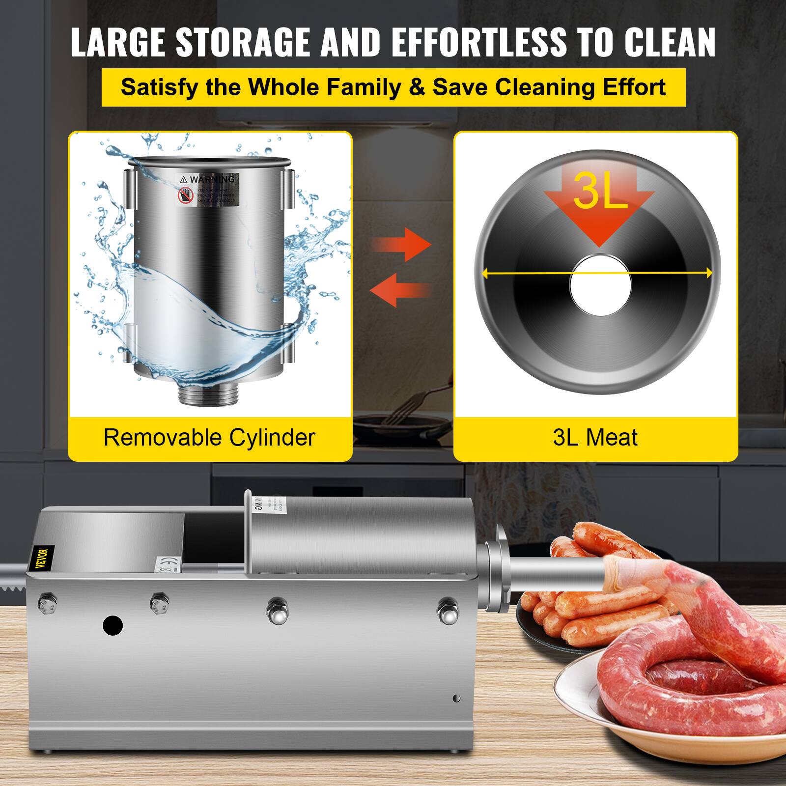 LARGE STORAGE AND EFFORTLESS TO CLEAN  
Satisfy the Whole Family & Save Cleaning Effort  

Removable Cylinder 3L  

3L Meat