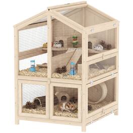 Pawhut - Hamster Cage, Large 3 Tier Hamster Cage w/ Pull-Out Tray, Openable Top, Hut, Seesaws - Natural, Black, Clear