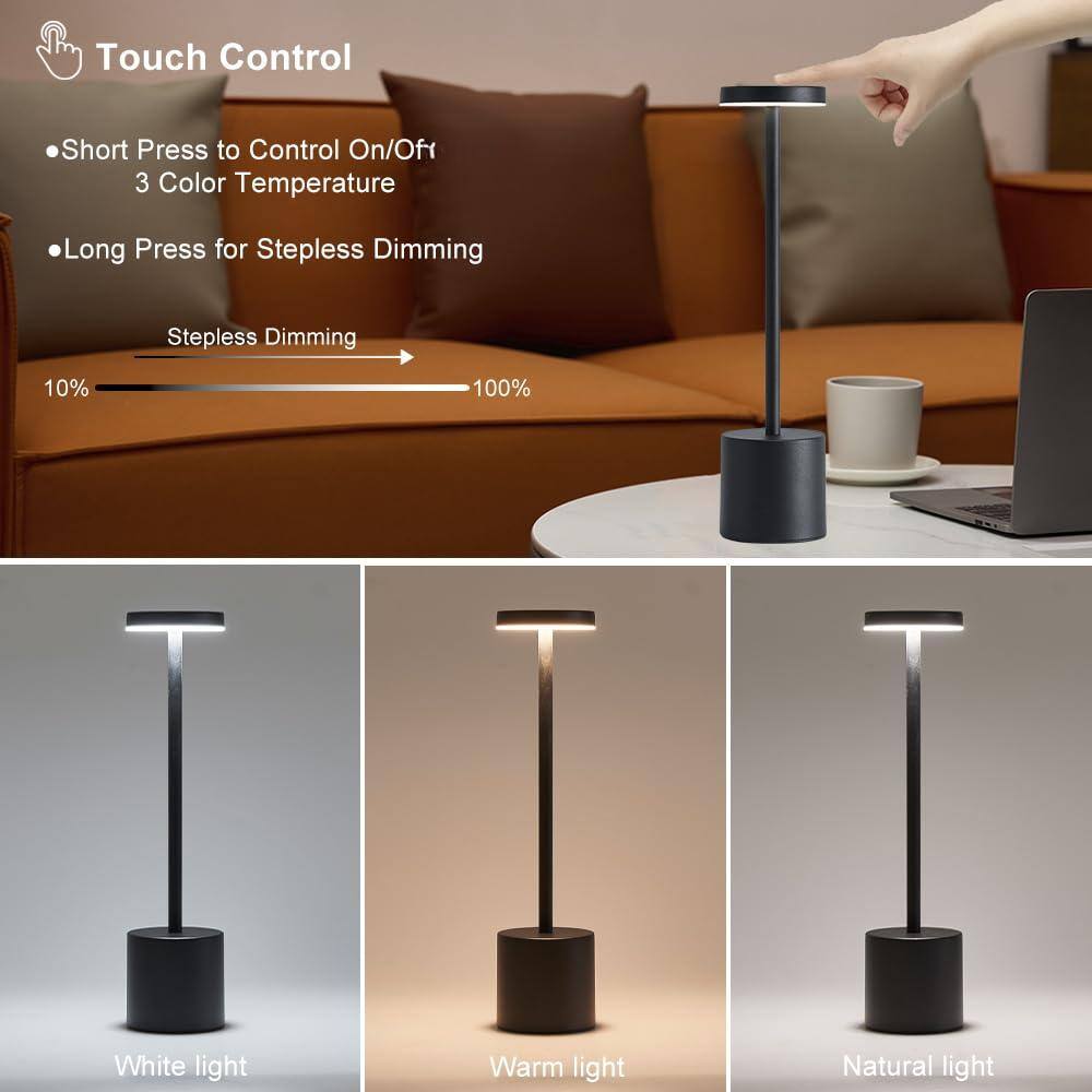 Touch Control

- Short Press to Control On/Off
- 3 Color Temperature
- Long Press for Stepless Dimming

Stepless Dimming
10% 100%

White light
Warm light
Natural light