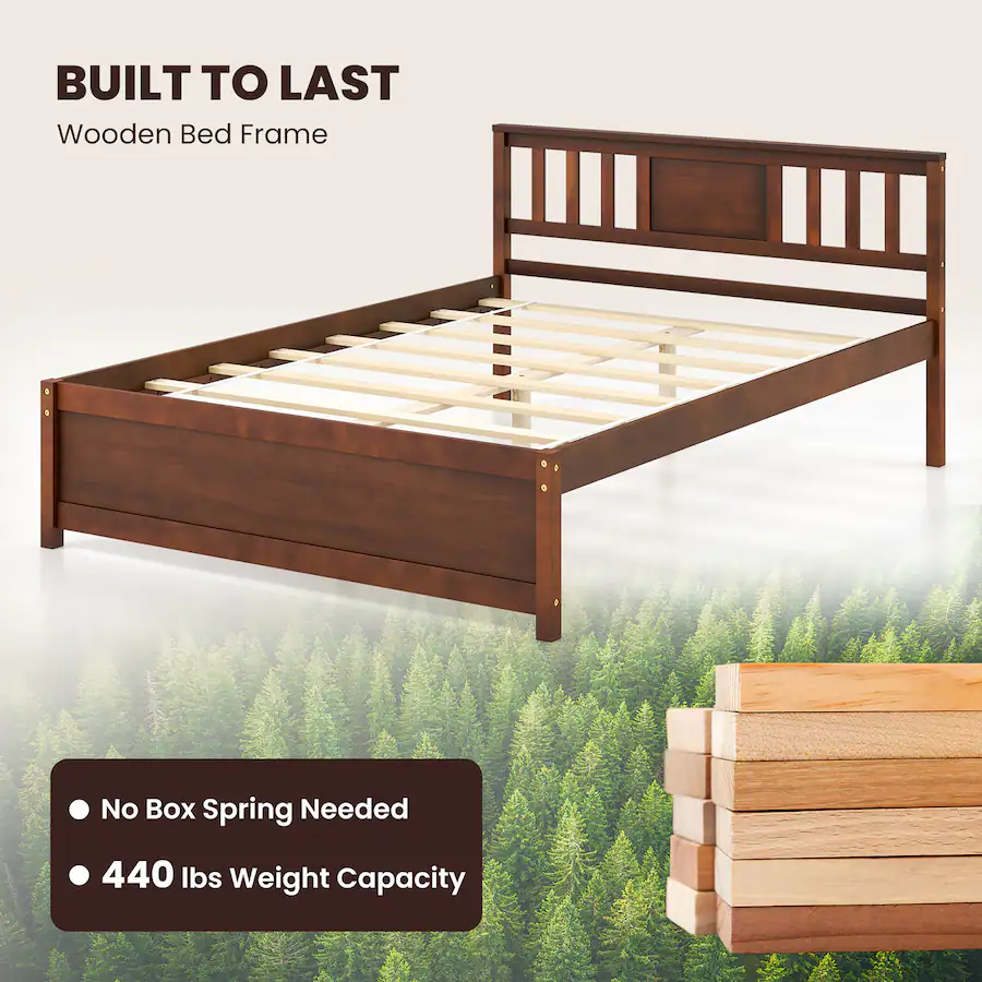 Gymax Full Size Bed Frame w/ Headboard Wood Slat Support No Box Spring ...
