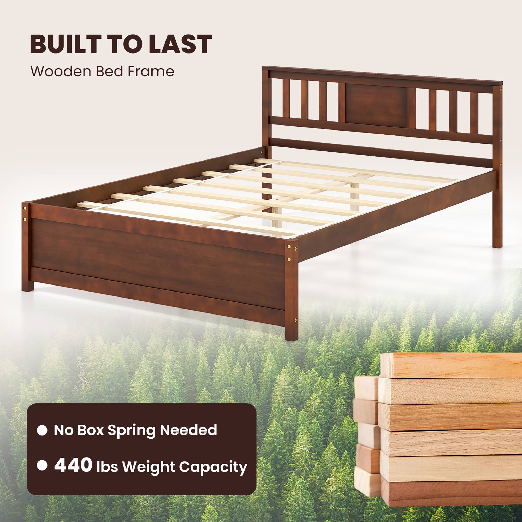 BUILT TO LAST Wooden Bed Frame

No Box Spring Needed

440 lbs Weight Capacity