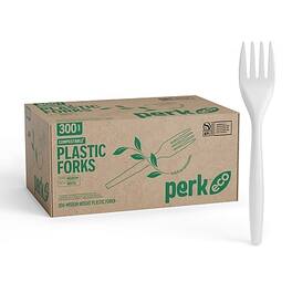 Perk - Eco Compostable PLA Fork, Medium-Weight, 300/Pack - White