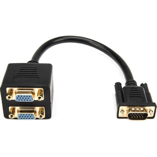 Rocstor - Premium 1 ft VGA to 2x VGA Video Splitter Cable M/F - DB-15 Male - DB-15 Female - 1 ft VGA Video Cable - Black