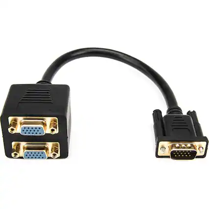 Front. Rocstor - Rocstor Premium 1 ft VGA to 2x VGA Video Splitter Cable M/F - DB-15 Male - DB-15 Female - Black - 1 ft VGA Video Cable - Black.