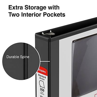 Extra Storage with Two Interior Pockets

Durable Spine

Standard Binder

350 Capacity

Staples