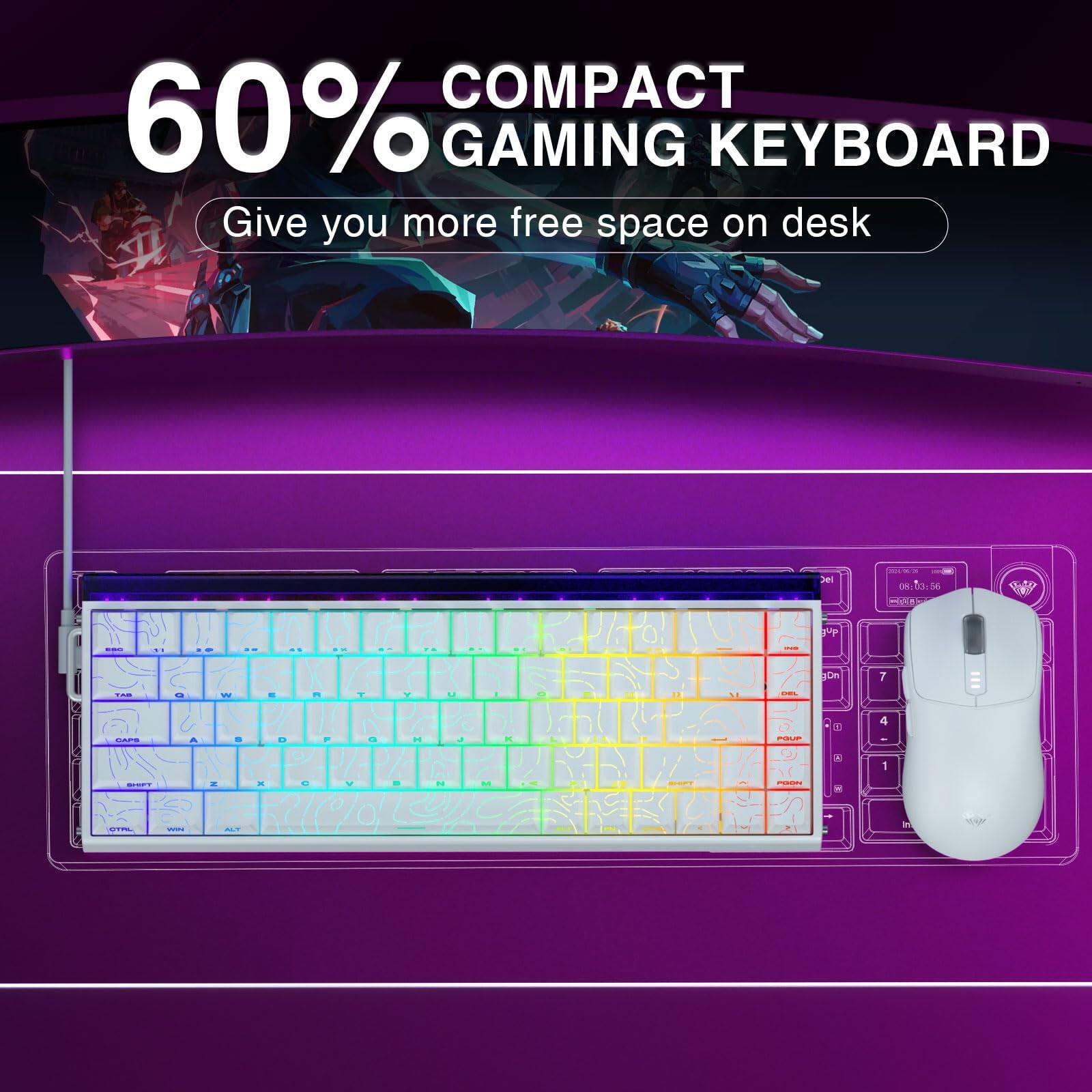 60% COMPACT GAMING KEYBOARD  
Give you more free space on desk