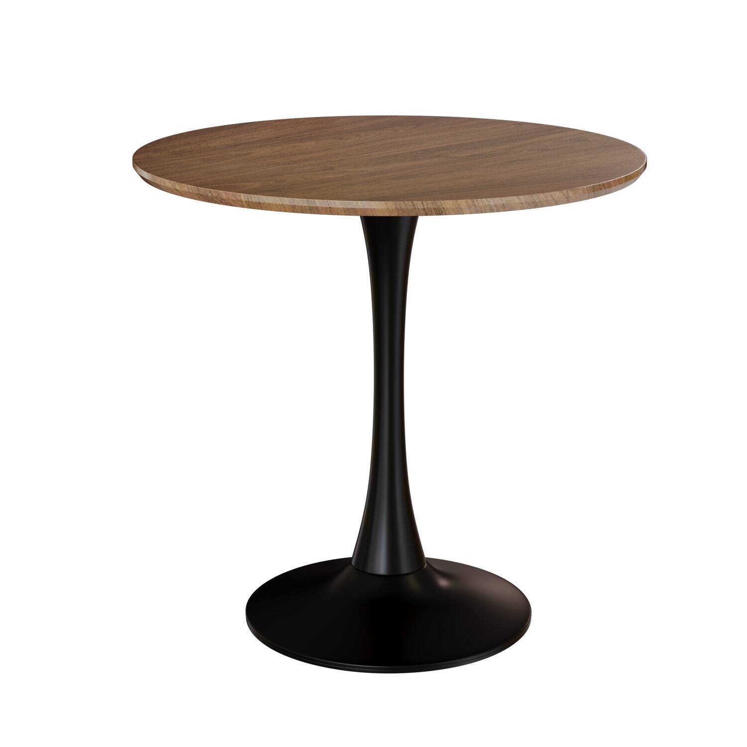 Alt View 2. Tiramisubest - 31.5" Walnut color Round Dining Table for 2-4 with MDF Table Top & Pedestal Base,Mid-Centurya Leisure Coffee Table - Walnut+black.
