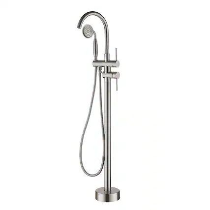 Front. Boyel Living - 6 GPM 2-Handle Floor Mount Freestanding Tub Faucet with Hand Shower and Built-in Valve in Brushed Nickel - Brushed Nickel.