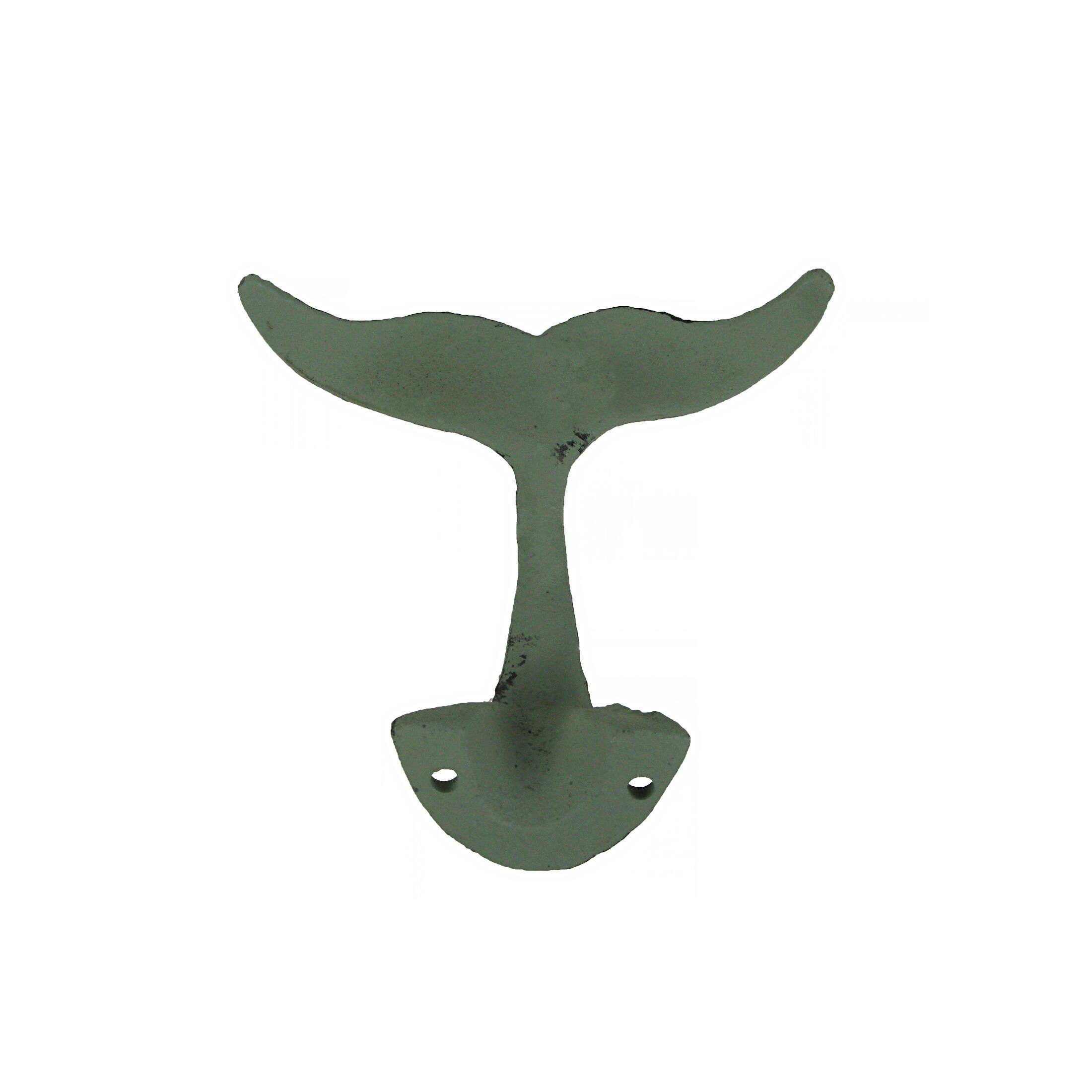 Alt View 2. Zeckos - Set of 4 Green Verdigris Finish Cast Iron Whale Tail Wall Hooks - Green.