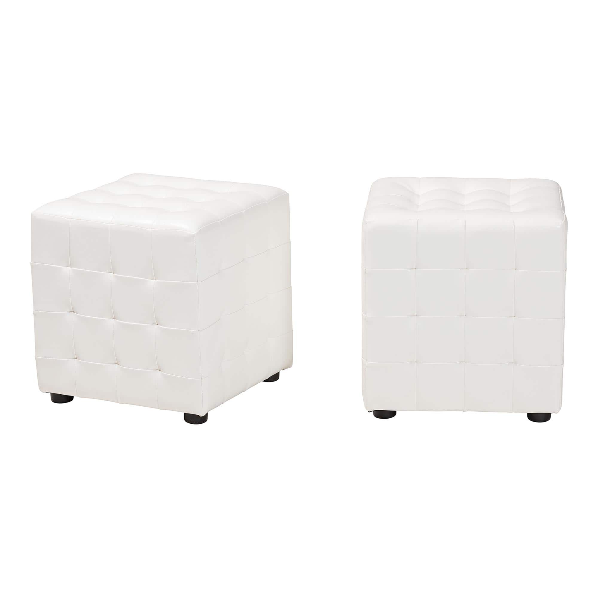Baxton Studio - Siskal Modern Cube Ottoman - White