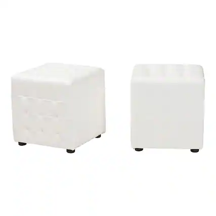 Front. Baxton Studio - Siskal Modern Cube Ottoman - White.