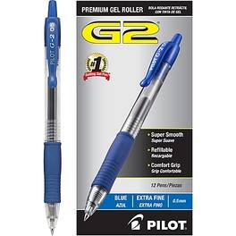 Pilot - G2 Retractable Gel Pens, Extra Fine Point, Dozen - Blue Ink