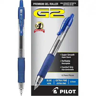 **PILOT G2 PILOT BOLA ROCANTE RETRACTR PREMIUM GEL ROLLER CON TITA DE GEL G2 G-2D #1**
**Selling Gel Pen Super Smooth Super Suave Refillable Recargable Comfort Grip Grip Confortable**
**12 Pens/Plezas**
**BLUE AZUL EXTRA FINE EXTRA FINO 0.5mm**
**PILOT**