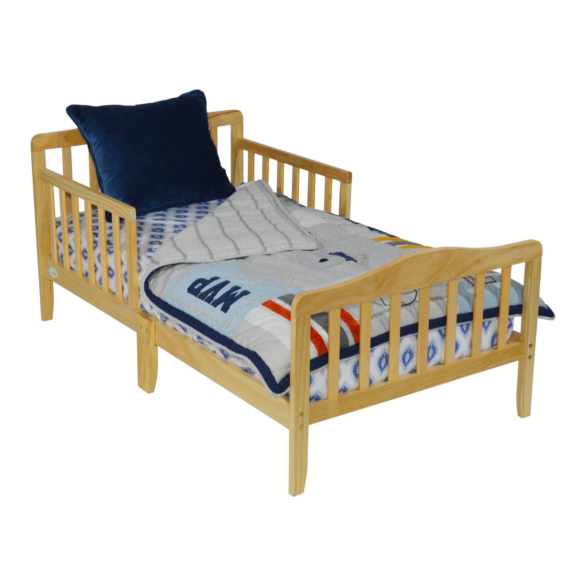 Alt View 1. GOODSILO - Classic Solid Wood Toddler Bed with Safety Rails for Child's Room Transition - Natural.