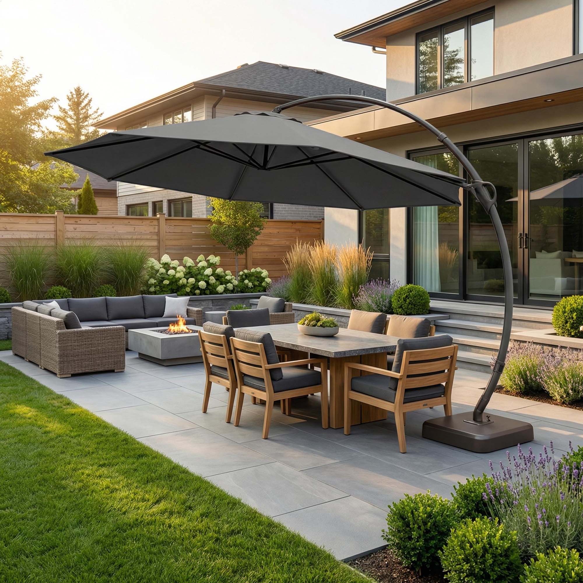 Alt View 3. Boyel Living - 11ft Gray Luxury Cantilever Patio Umbrella UV Protection - Gray.