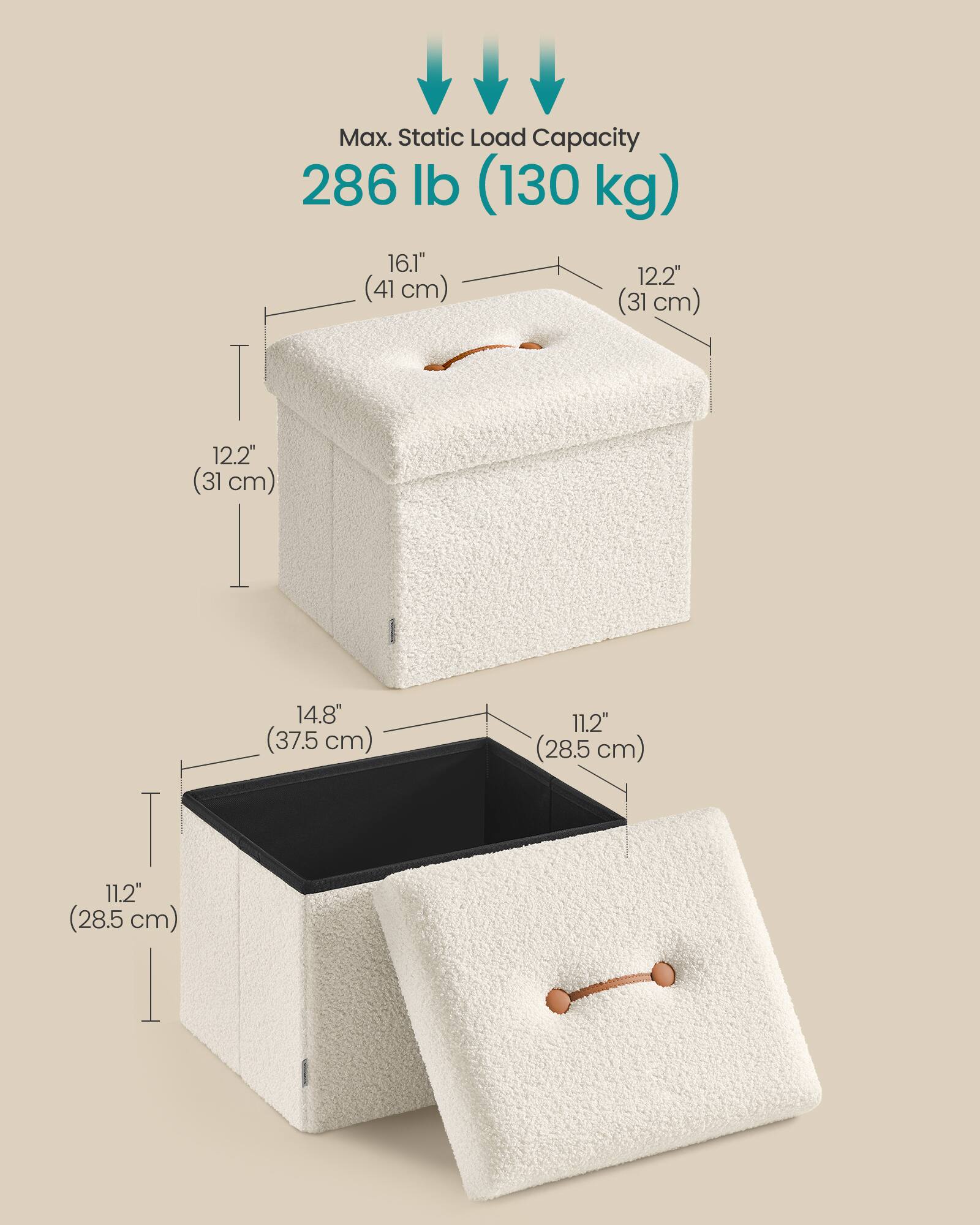 Max. Static Load Capacity 286 lb (130 kg)  
16.1" (41 cm)  
12.2" (31 cm)  
12.2" (31 cm)  
11.2" (28.5 cm)  
14.8" (37.5 cm)  
11.2" (28.5 cm)