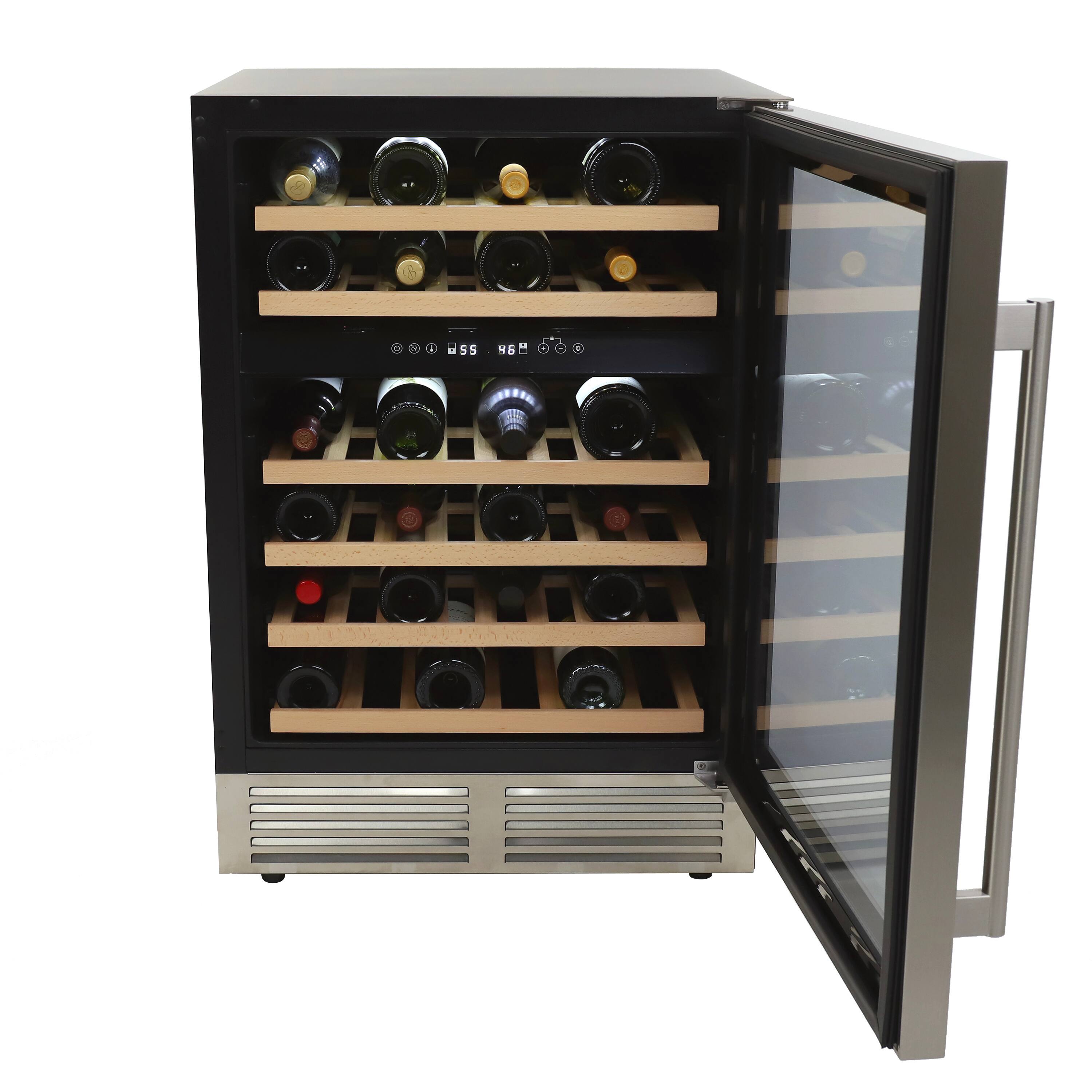 Left. Avanti - Avanti Designer Series 46 Bottle Dual-Zone Wine Cooler with Wood Accent Shelving - Steel/Black.