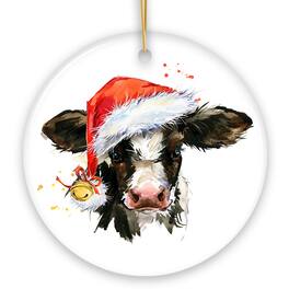 OrnamentallyYou - Watercolor Cow Christmas Ornament Circle - Multi-colored