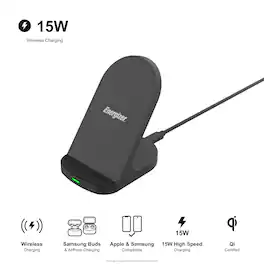 Energizer - Max 15W Qi Certified Universal Wireless Charging Stand - USB-C Cable Included (QC 3.0 or Power Deliver adapter REQUIRED) - Black