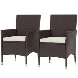 Outsunny - 2 Pieces Wicker Outdoor Dining Chairs, Patio Chairs with Cushions for Backyard, Garden, Lawn, Dark - Black