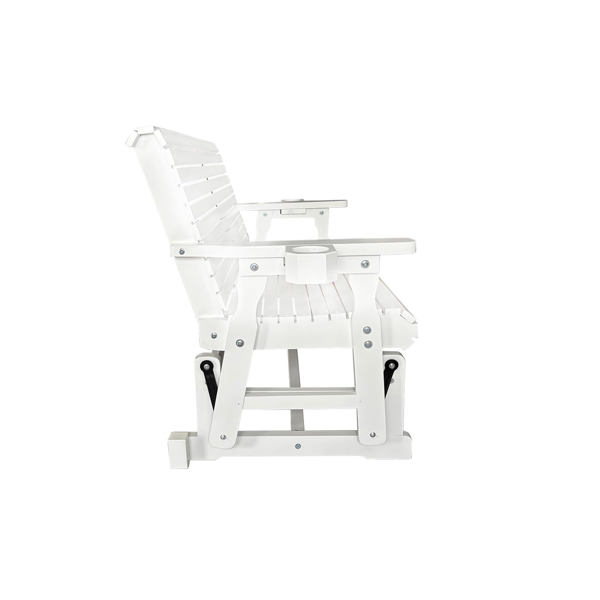 Left. Fortune Candy - Wooden Patio Glider with Cup Holders, High Roll Back and Deep Contoured Seat, Heavy Duty 800 Lb (2-Seater) - White.