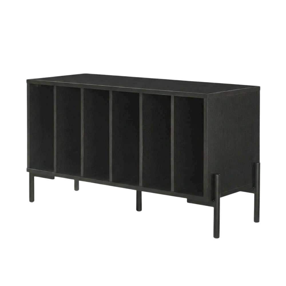 FurniFact - Wooden record player stand with vinyl storage - Black