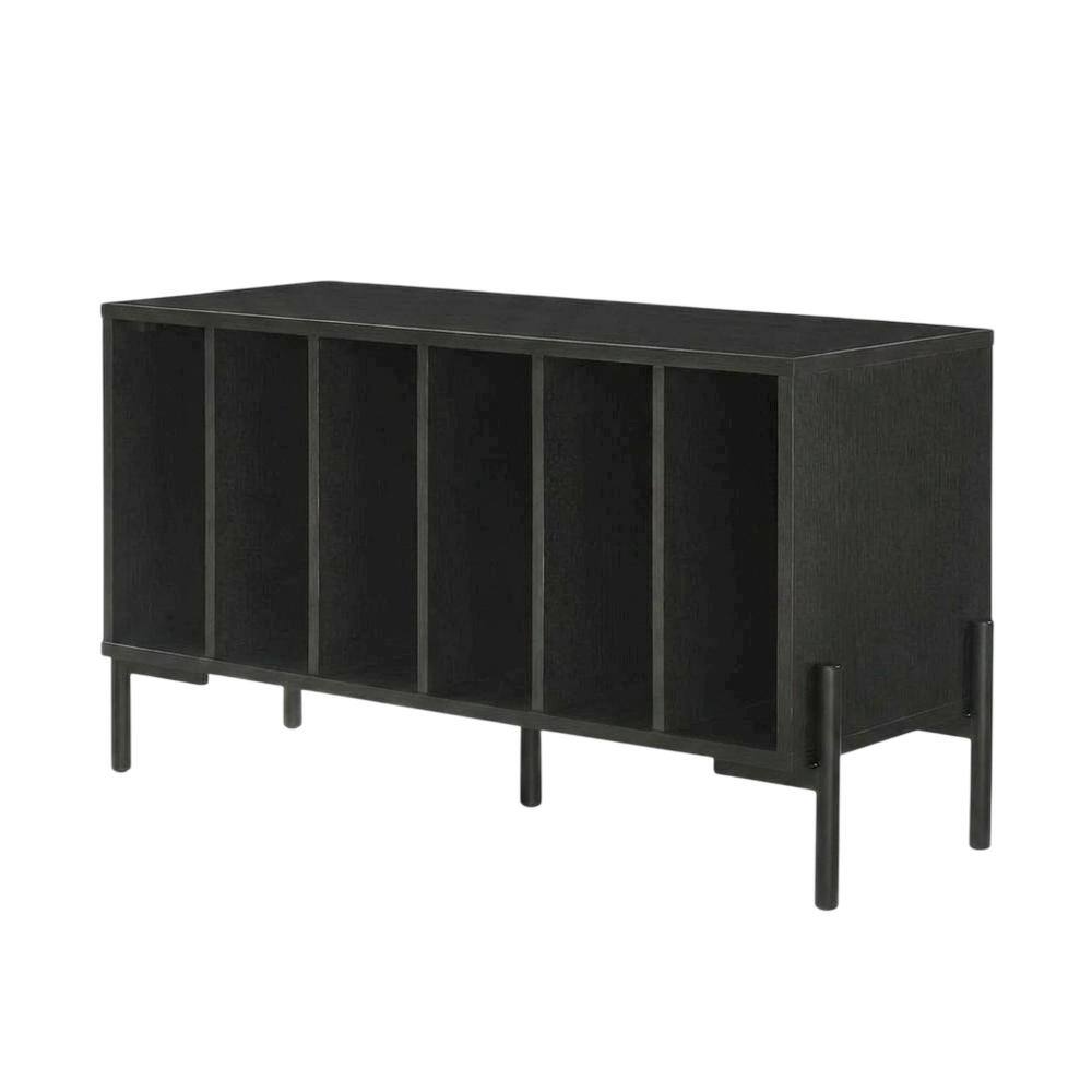 Front. FurniFact - Wooden record player stand with vinyl storage - Black.