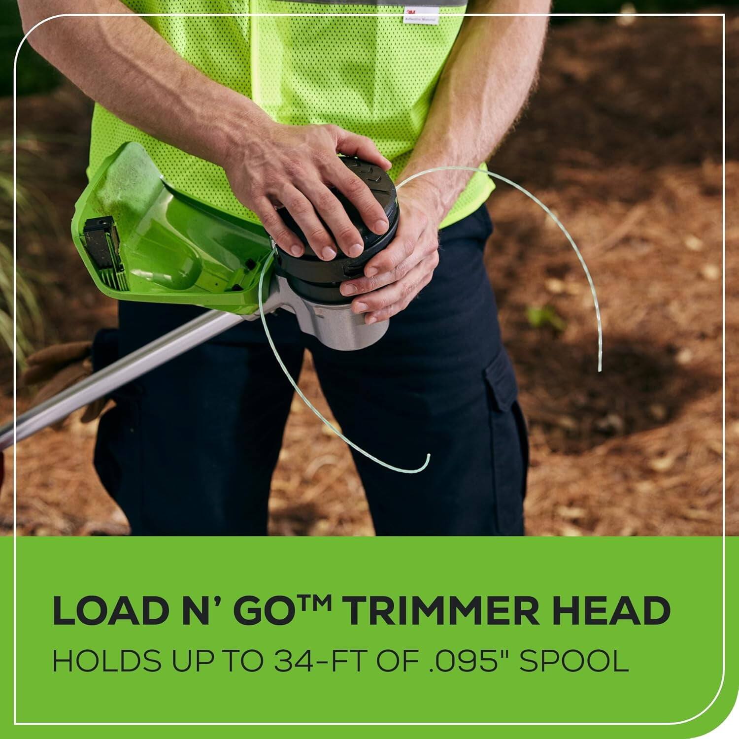 LOAD N' GO™ TRIMMER HEAD  
HOLDS UP TO 34-FT OF .095" SPOOL