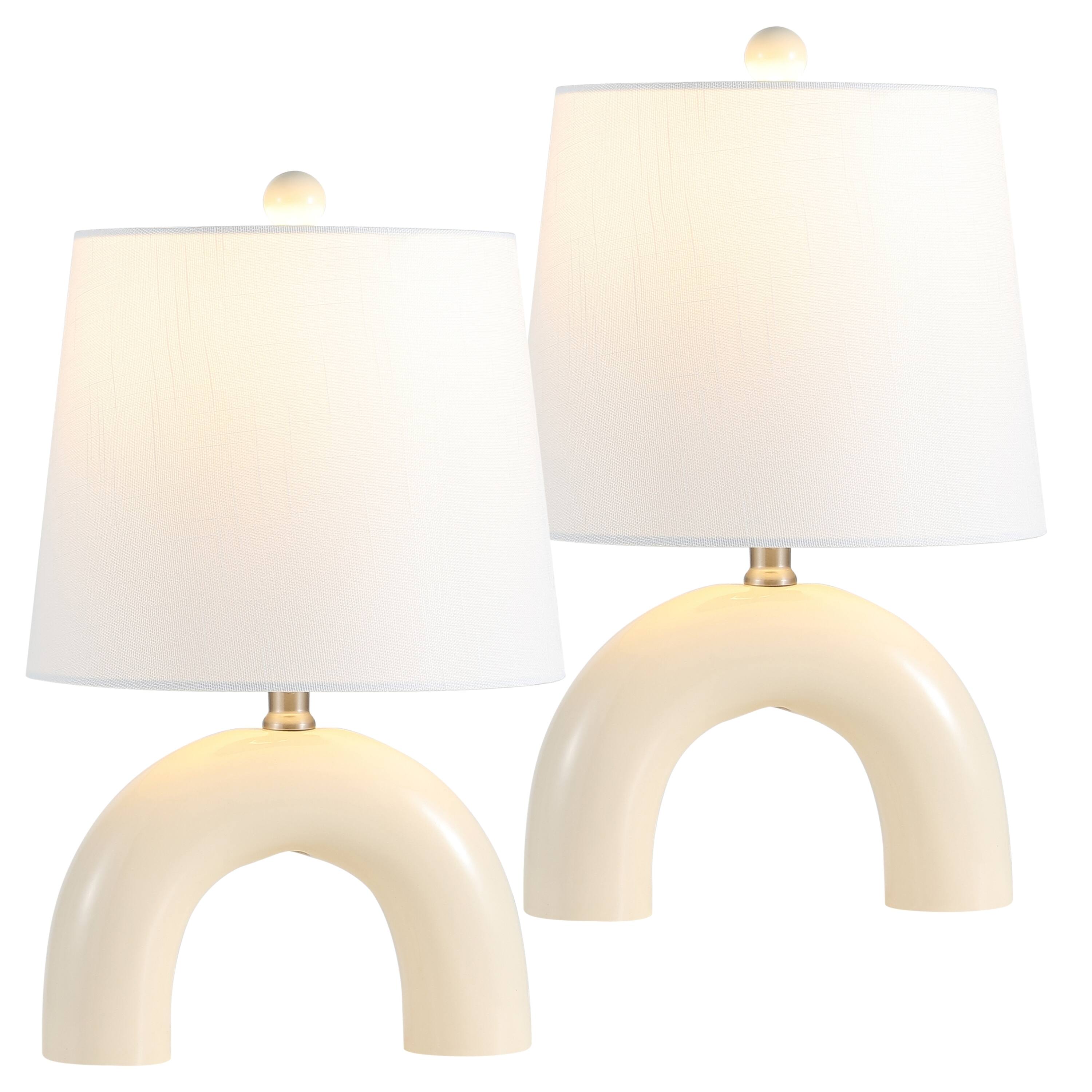Front. Jonathan Y - Zadie 17.8 in. Scandinavian Minimalist Ceramic Arch LED Table Lamp, Almond (Set of 2) - Almond.