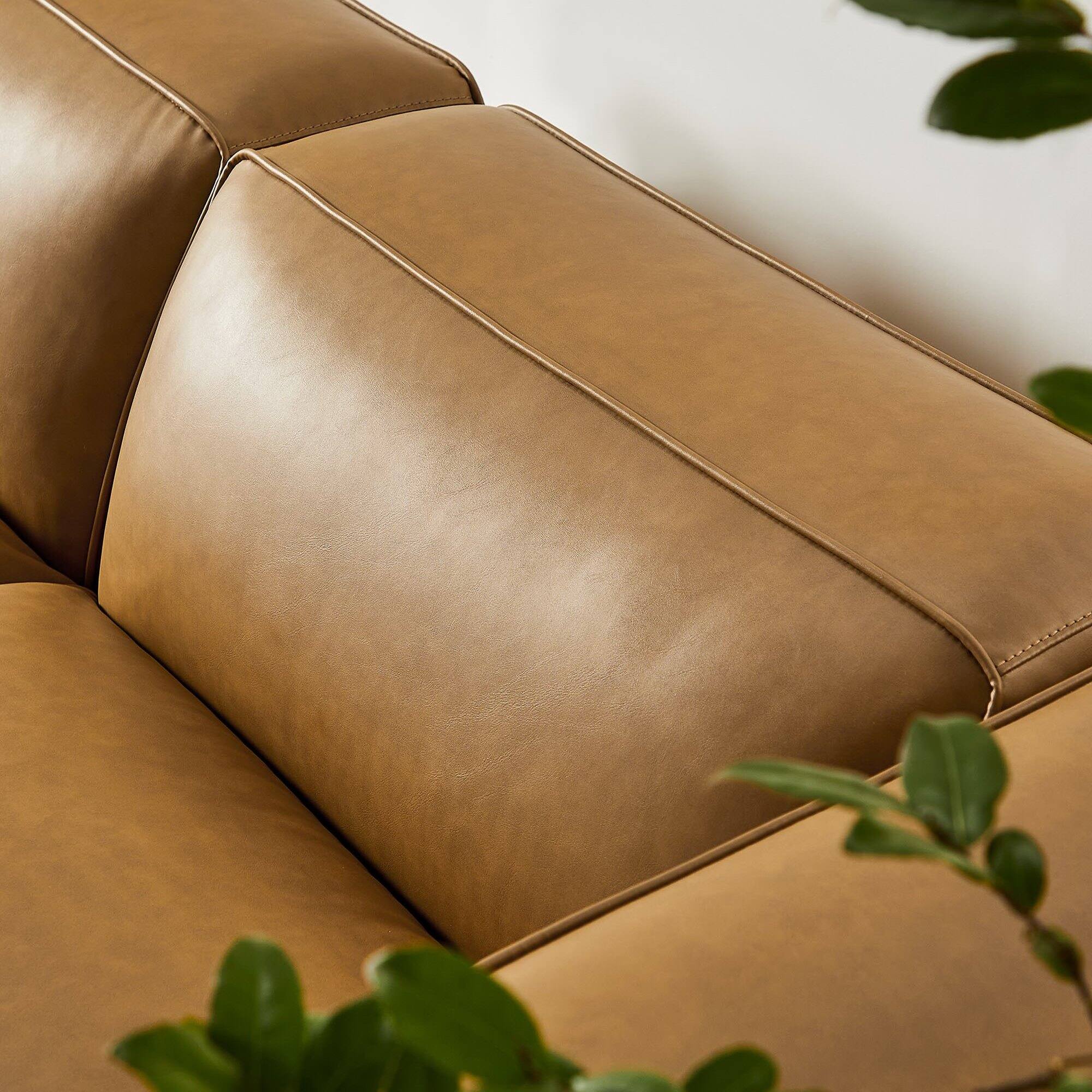 Alt View 7. Modway - Auren 3-Piece Upholstered Vegan Leather Modular Loveseat with Ottoman by Modway - Camel.