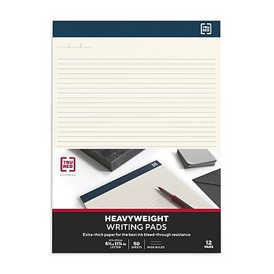 TRU RED HEAVYWEIGHT WRITING PADS  
Extra-thick paper for the best ink bleed-through resistance  
8½ x 11 in  
50 LETTER SHEETS  
BALED  
12 PADS