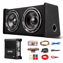 VEVOR - Subwoofer Bass Package, 12 in, 490W RMS, Dual Car Audio Subwoofer and Amp Package, with Loaded Enclosure - Black