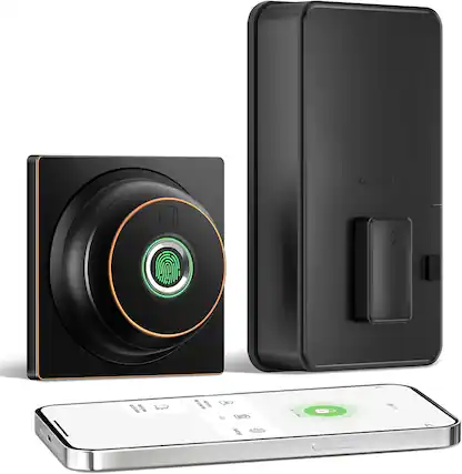 Front. Wrightmaster - 3-in-1 Aluminum Smart Lock Deadbolt with Wi-Fi Control, Fingerprint, Key, Auto-Unlock & Quiet Mode - Black.