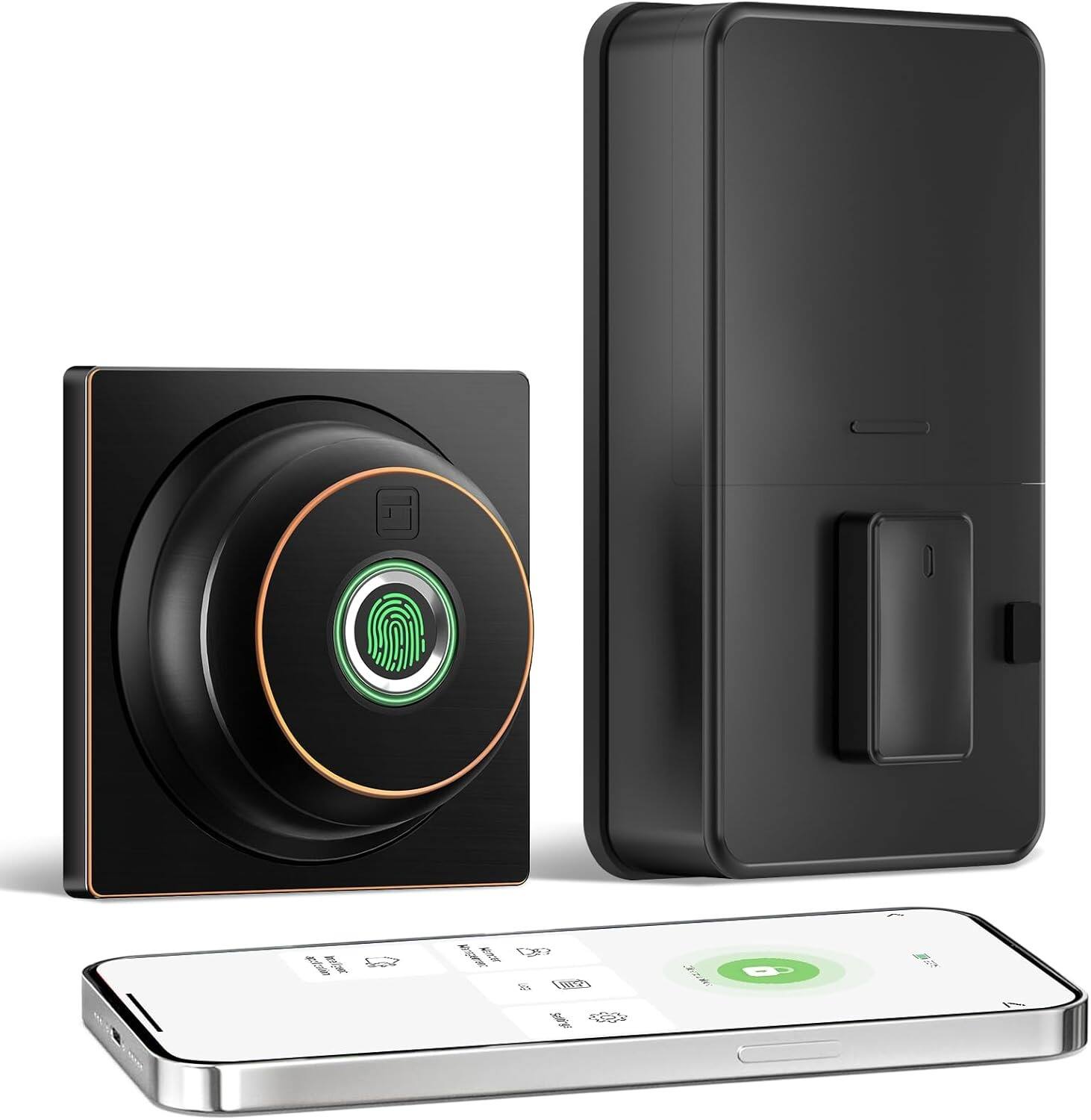 Front. Wrightmaster - 3-in-1 Aluminum Smart Lock Deadbolt with Wi-Fi Control, Fingerprint, Key, Auto-Unlock & Quiet Mode - Black.