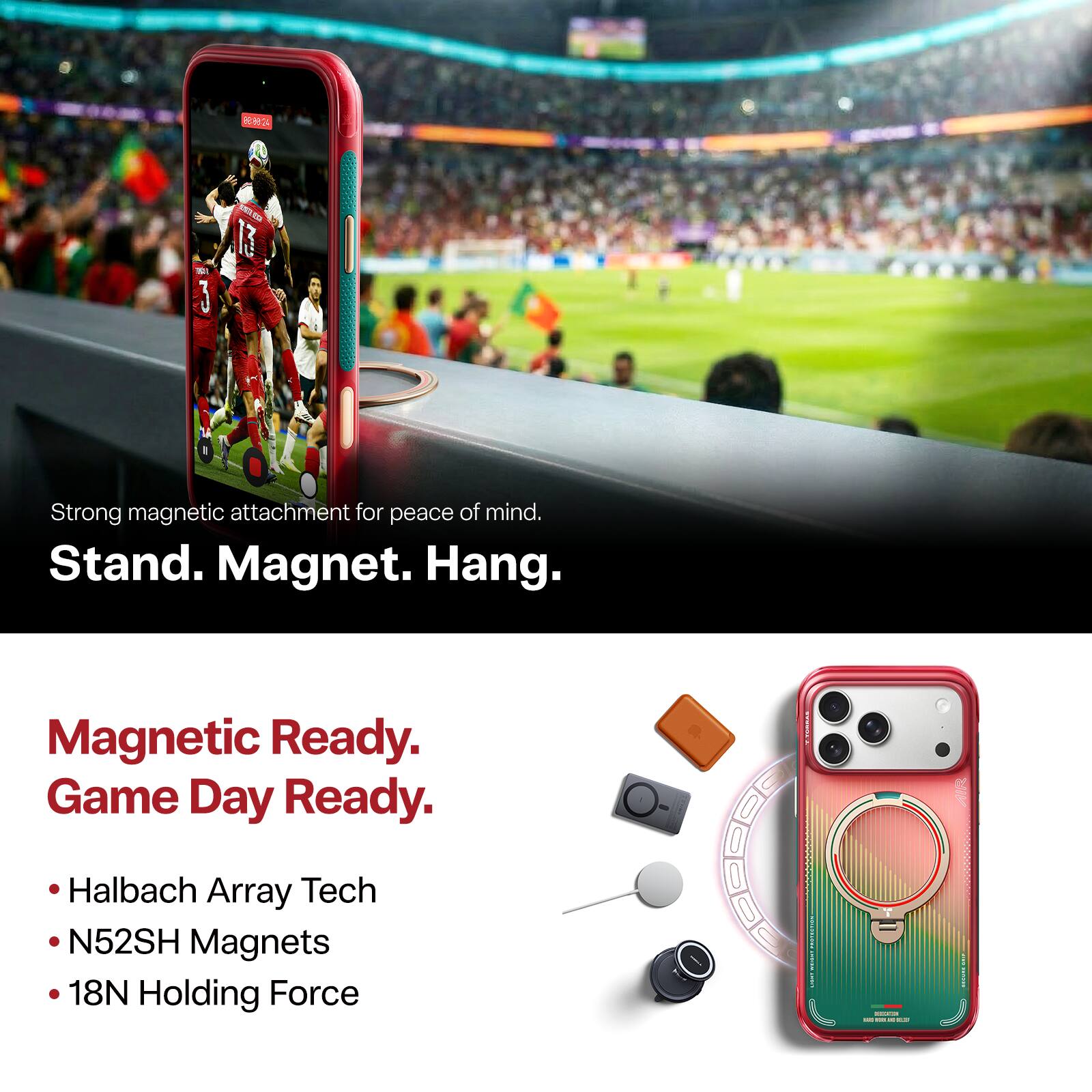 - 3 1Eu 13 Strong magnetic attachment for peace of mind. Stand. Magnet. Hang. Magnetic Ready. Game Day Ready. Halbach Array Tech N52SH Magnets 18N Holding Force