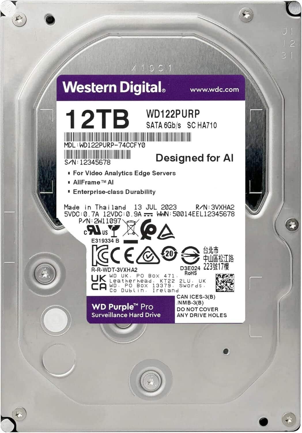 Western Digital WD Purple Pro WD122PURP 12TB 7200 RPM 512MB Cache