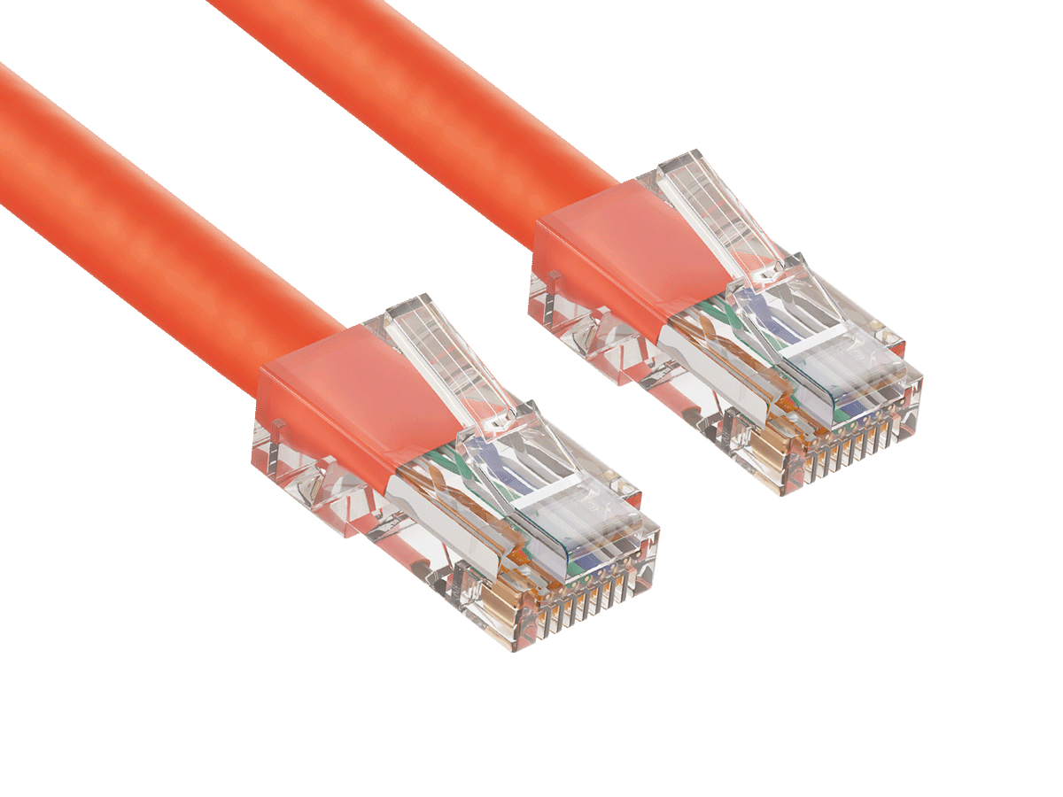 Front. Cable Leader - Cat 6 Ethernet Cable, Non-Booted 24 AWG RJ45 Patch, Gigabit for Patch Panel, Switch, Server Rack, Router - Orange.