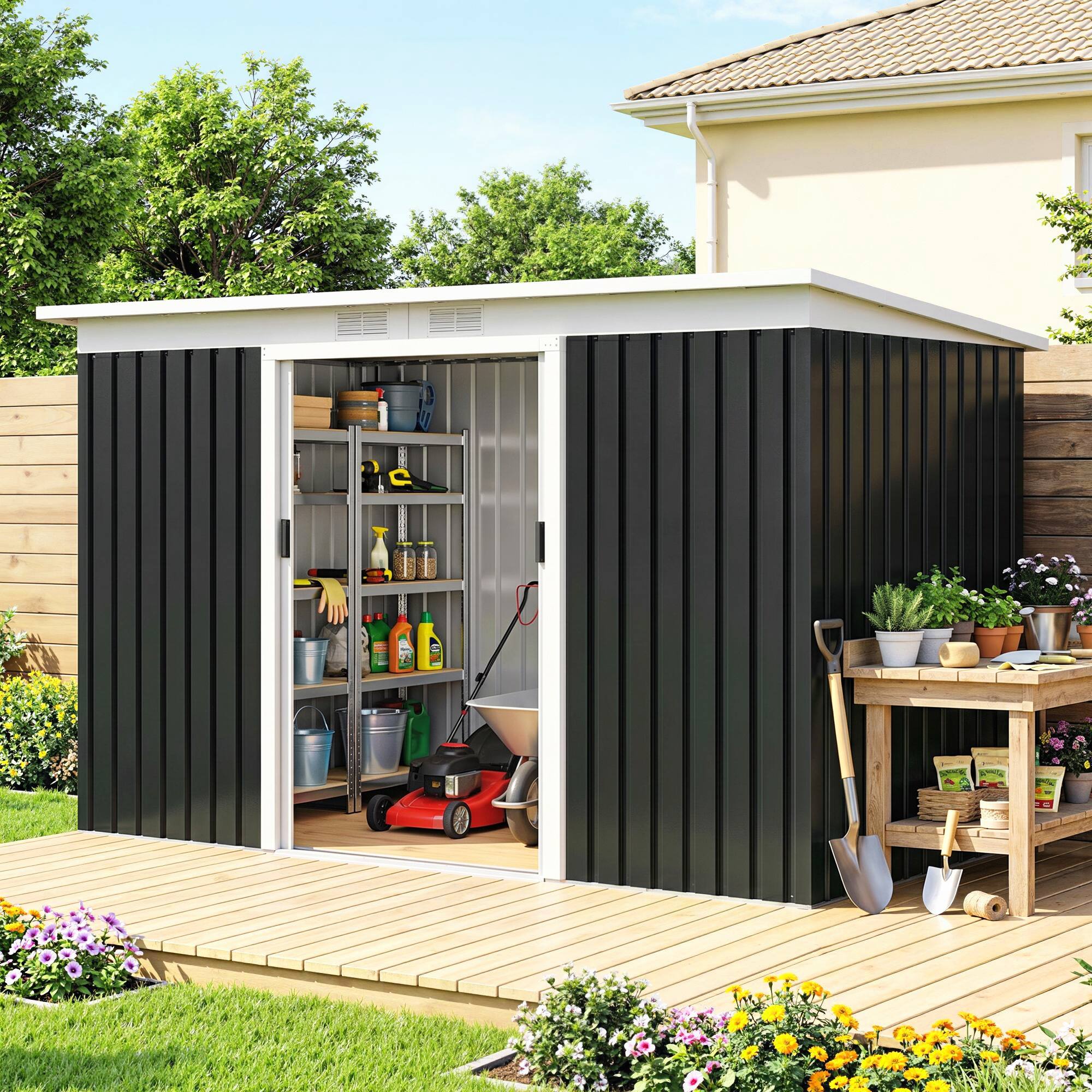 Alt View 7. Outsunny - x 4' Metal Outdoor Storage Shed, Tool House with Double Lockable Doors for Backyard, Patio, Lawn, Garage.