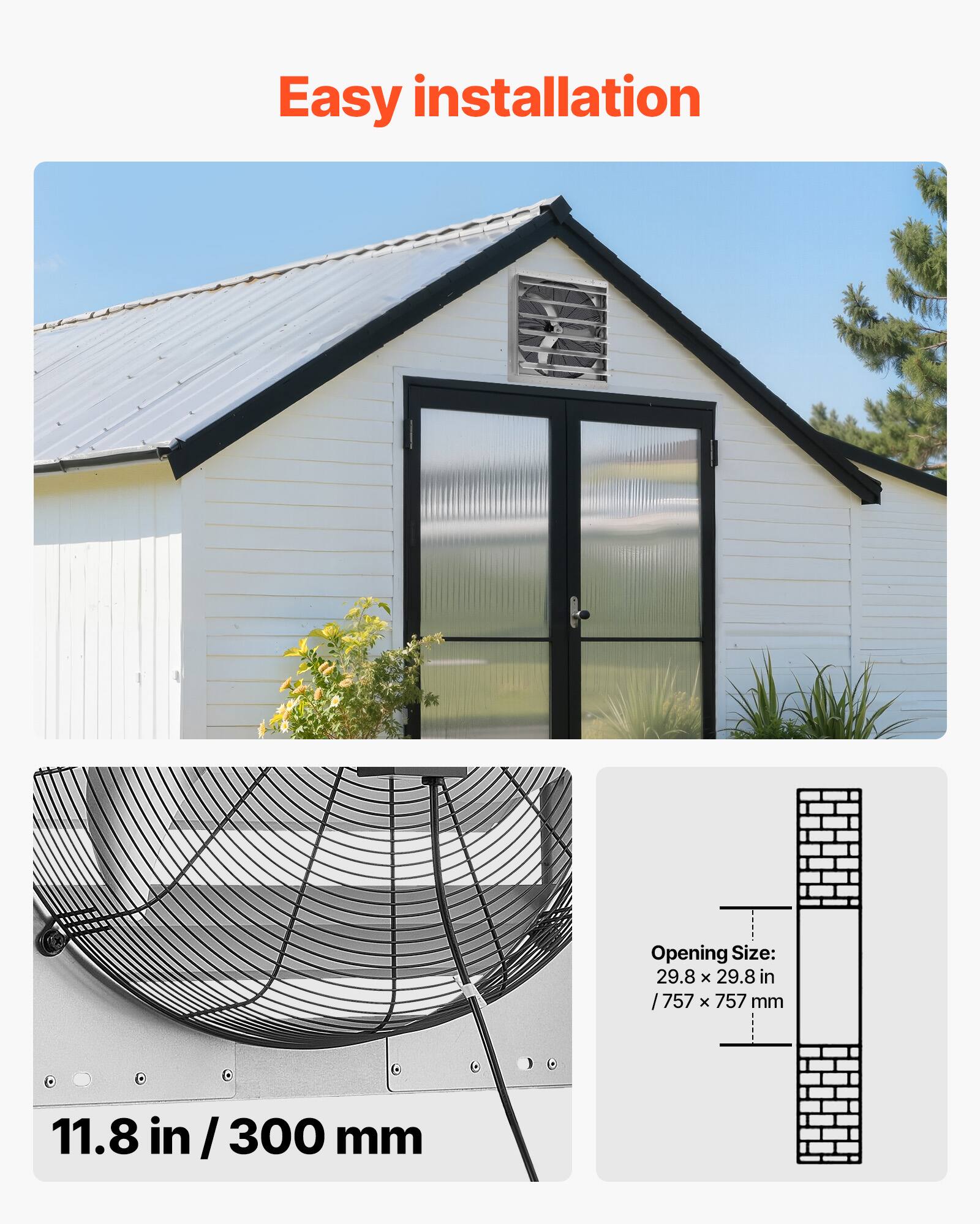 Easy installation

Opening Size: 29.8 x 29.8 in / 757 x 757 mm

11.8 in / 300 mm