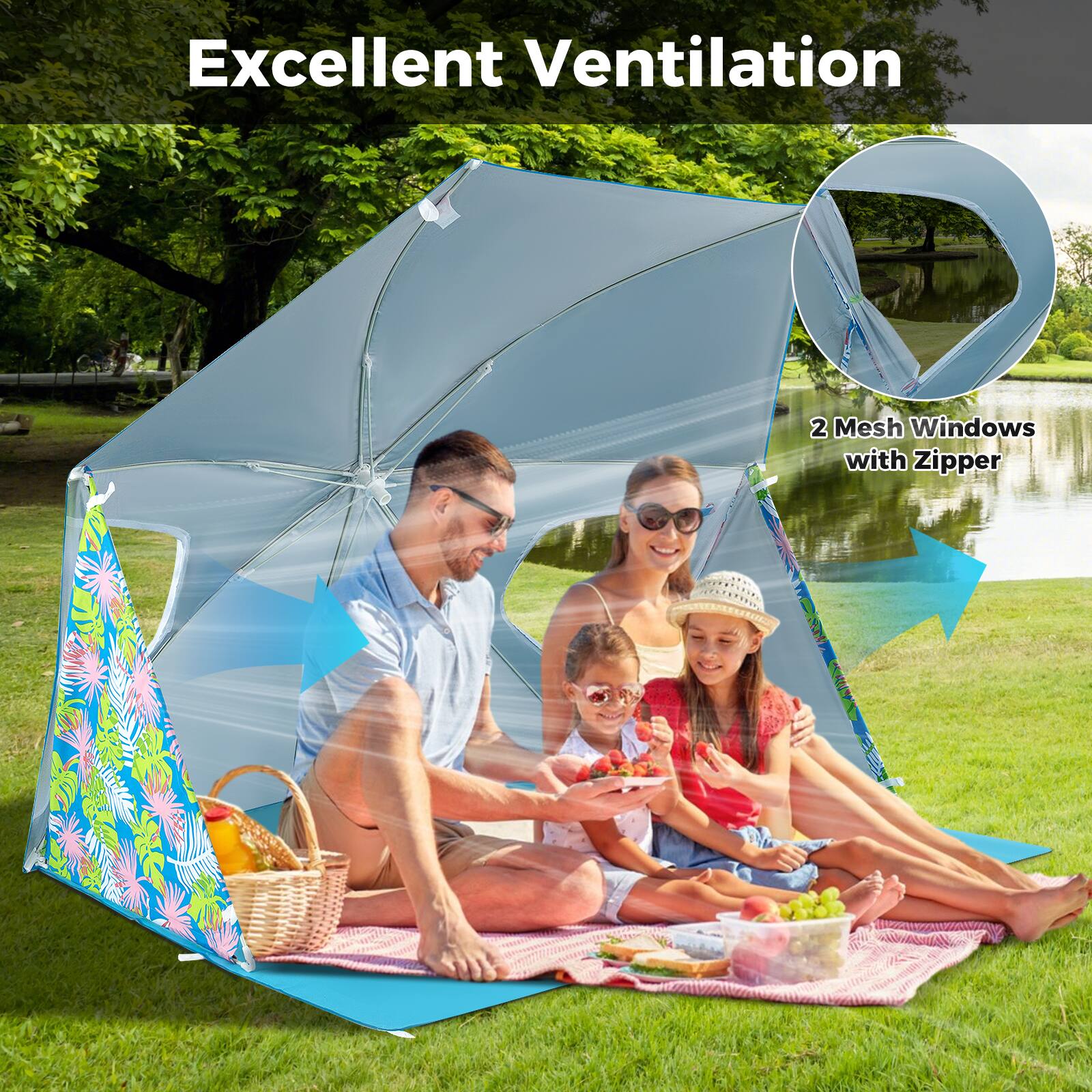 Excellent Ventilation  
2 Mesh Windows with Zipper