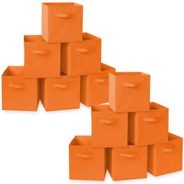 Casafield - (Set of 12) Collapsible Fabric Cubes - Storage Bins - Orange