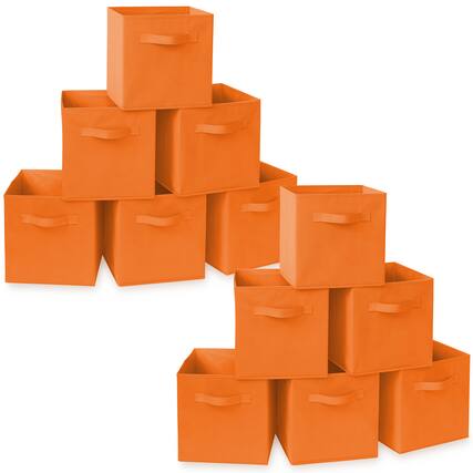 Front. Casafield - (Set of 12) Collapsible Fabric Cubes - Storage Bins - Orange.