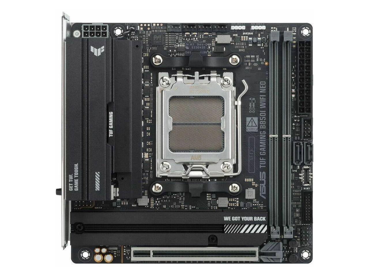 seaet MAN  
230435  
-  
2  
4  
0g  
TOUGH. TUF. GET GAME  
GAMING TUF  
RYZEN AM5  
NEO DIMM_A DIMM_B WIFI B8501 GAMING TUF ..... ASUS  

MOXO  
WE GOT YOUR BACK  
DE
