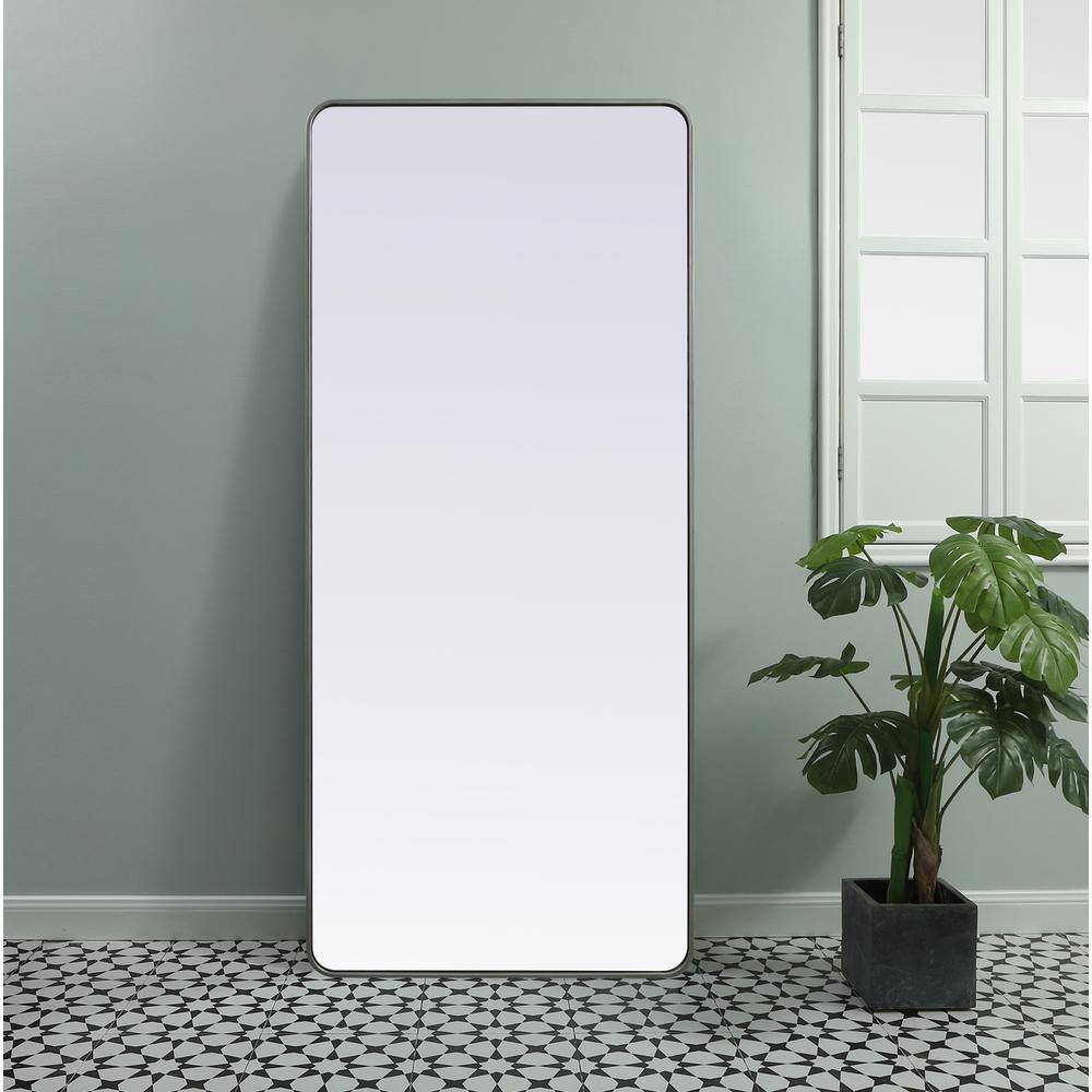 Alt View 4. Elegant Decor - Soft Corner Metal Rectangle Mirror 32x72 Inch in Silver - Silver.
