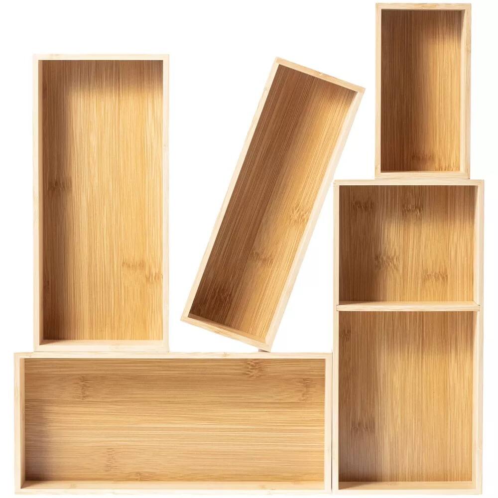 Alt View 1. Luminuxe - Bamboo Drawer Organizer Set, 5 Piece Nonslip Versatile Storage Trays, Drawer Organizer Set.